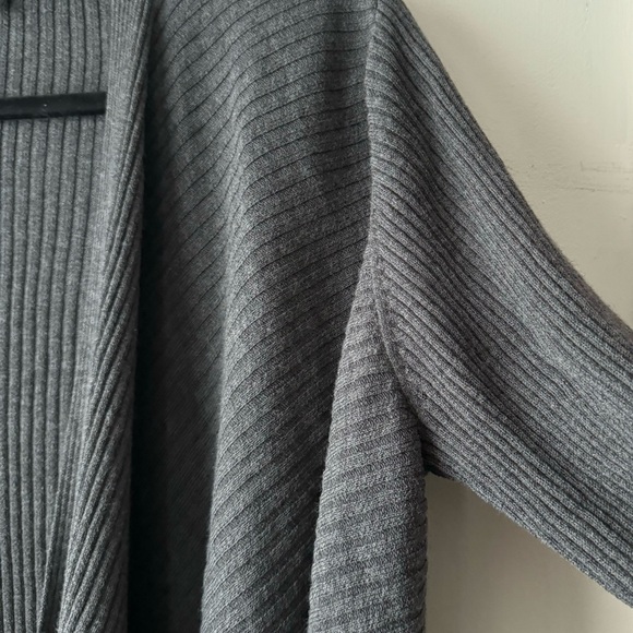 Eileen Fisher | Gray Wool Ribbed Angle Front Waterfall Cardigan - Picture 4 of 11